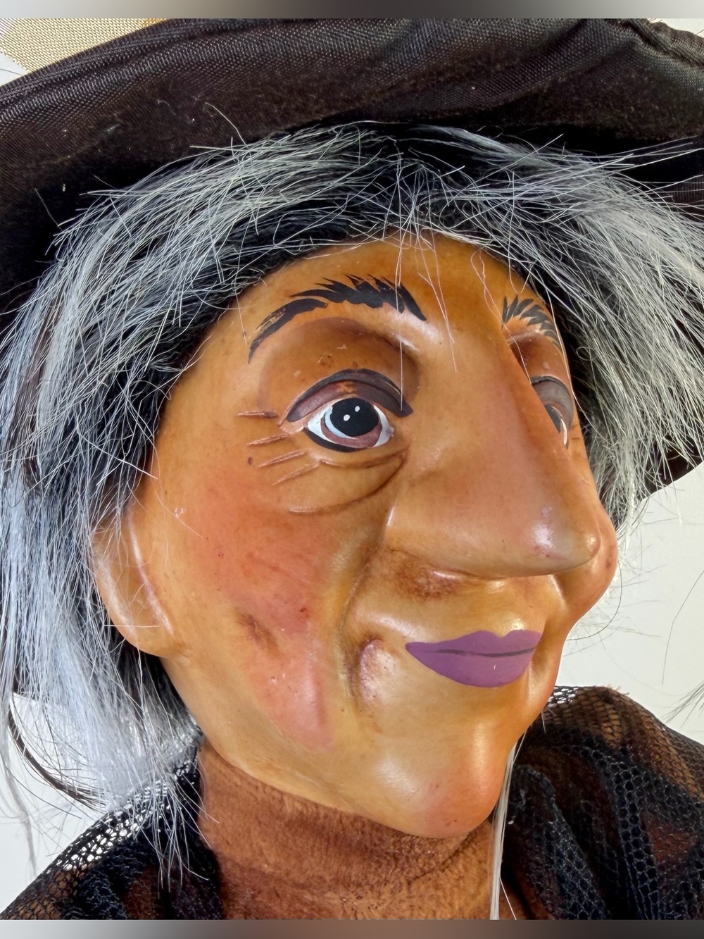 Kasma Flying Witch Doll Hanging Halloween Decor Porcelain Face Broom Vintage - Picture 2 of 14